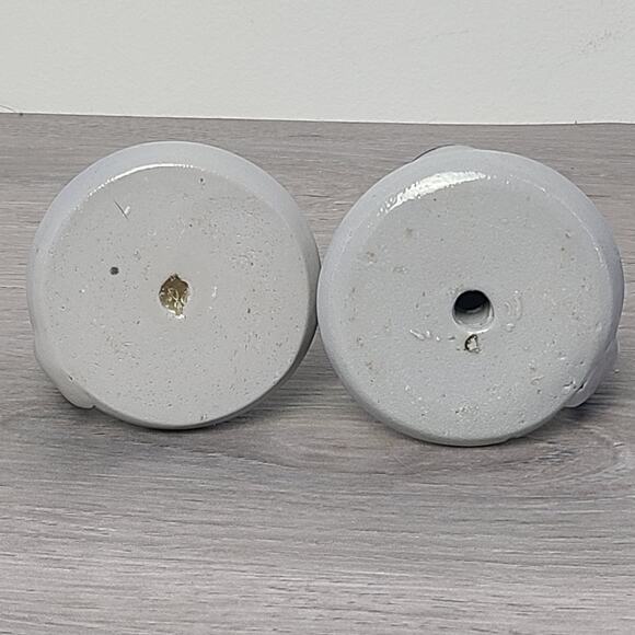 Williamsburg Pottery Salt Glazed Candlestick Holders Blue Leaf Set Of 2 - Picture 4 of 7